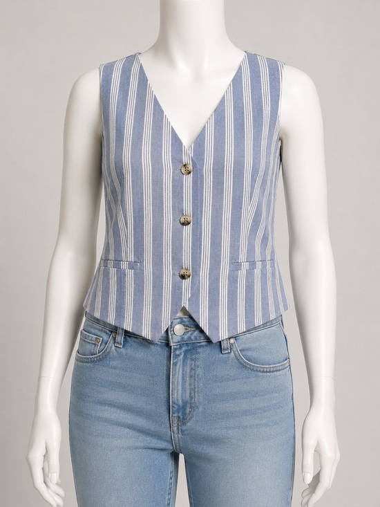 Hippie Rose Tops - Hippie Rose Blue and White Striped Sleeveless Vest Size XS